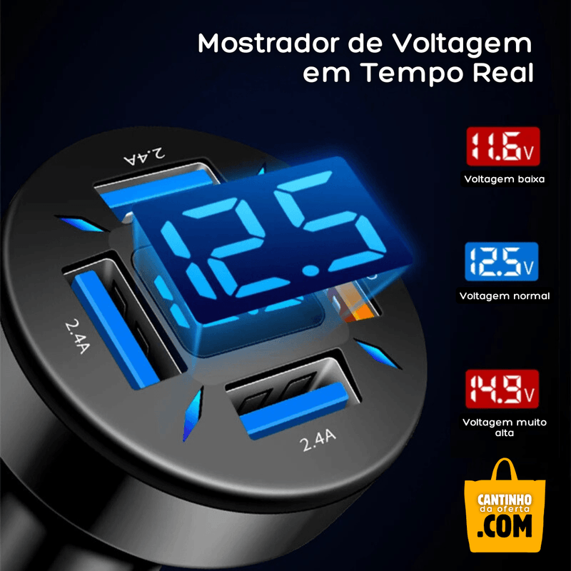 Carregador Automotivo USB 66W com 4 Portas